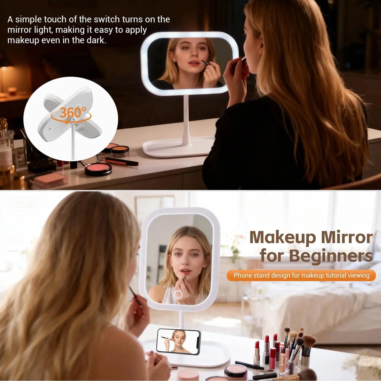 **Espejo de Maquillaje LED Portátil con 3 Luces**